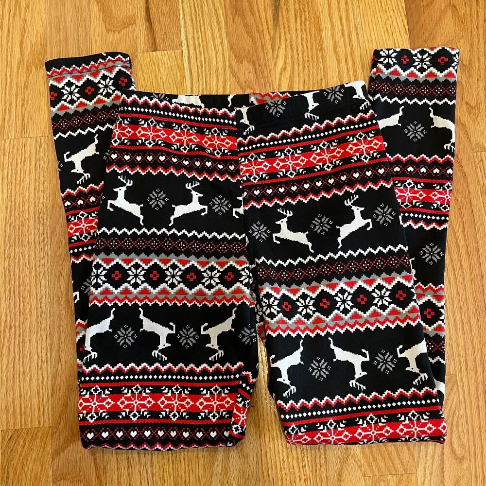 Fair Isle Reindeer Snowflake Ultra Soft Brushed Christmas Leggings Pant Sz S EUC